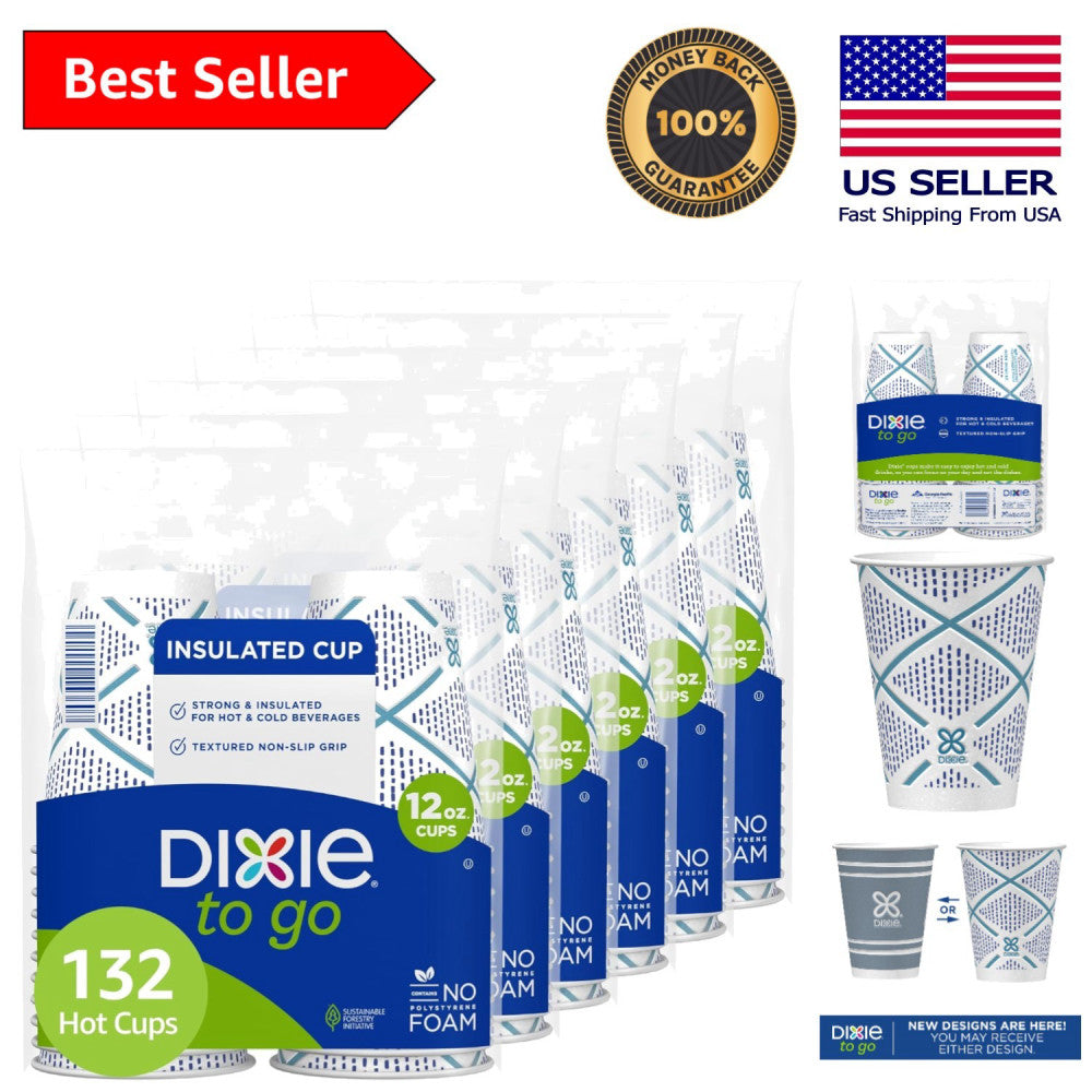 Convenient 132 Pack of 12 oz Insulated Disposable Cups for Hot/Cold Beverages
