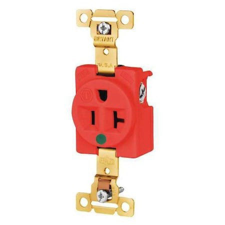 Bryant 8310Red Straight Blade Receptacle, 5-20R, 20 A, 125V Ac, 2 Pole, 3 Wire,
