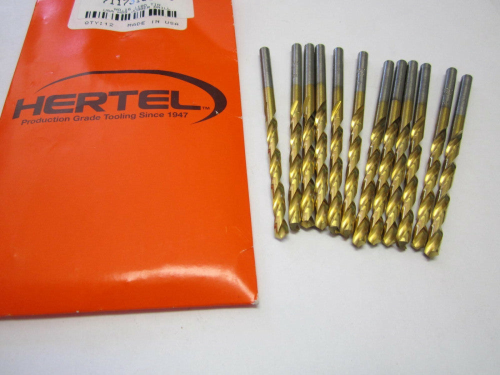 Lot of 12 #16 High Speed Jobber Length Drill Bits 118 Degree TiN