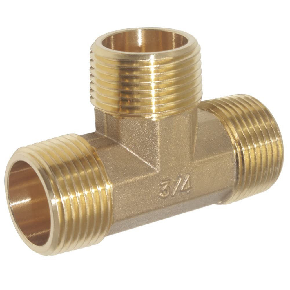 Brass Pipe Fitting Barstock Street Tee T 3 Way NPT 3/4" Male x 3/4" Male x 3/...