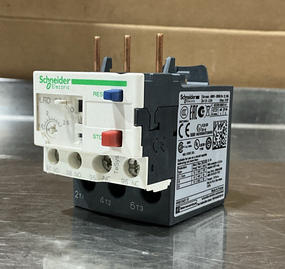 NOS Schneider Electric LRD07 Thermal Relay 1.6-2.5A, 690VAC, Class 10 50/60 Hz