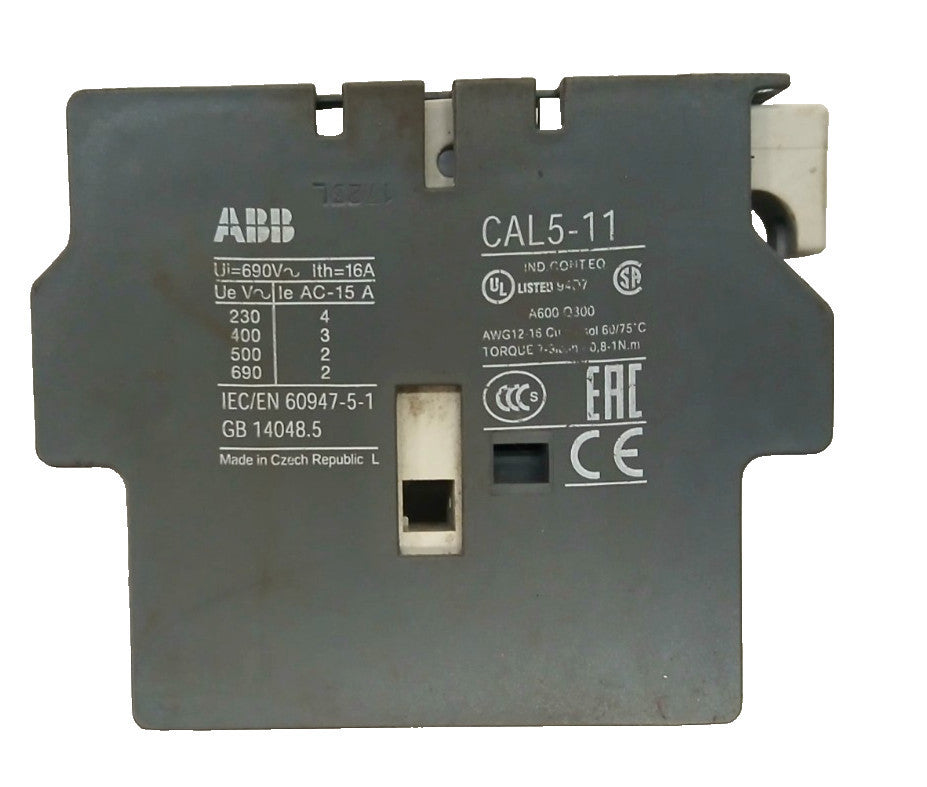 ABB CAL5-11 AUXILIARY CONTACT BLOCK 2 POLE 16 AMP 50/60 1 NO/NC IP20