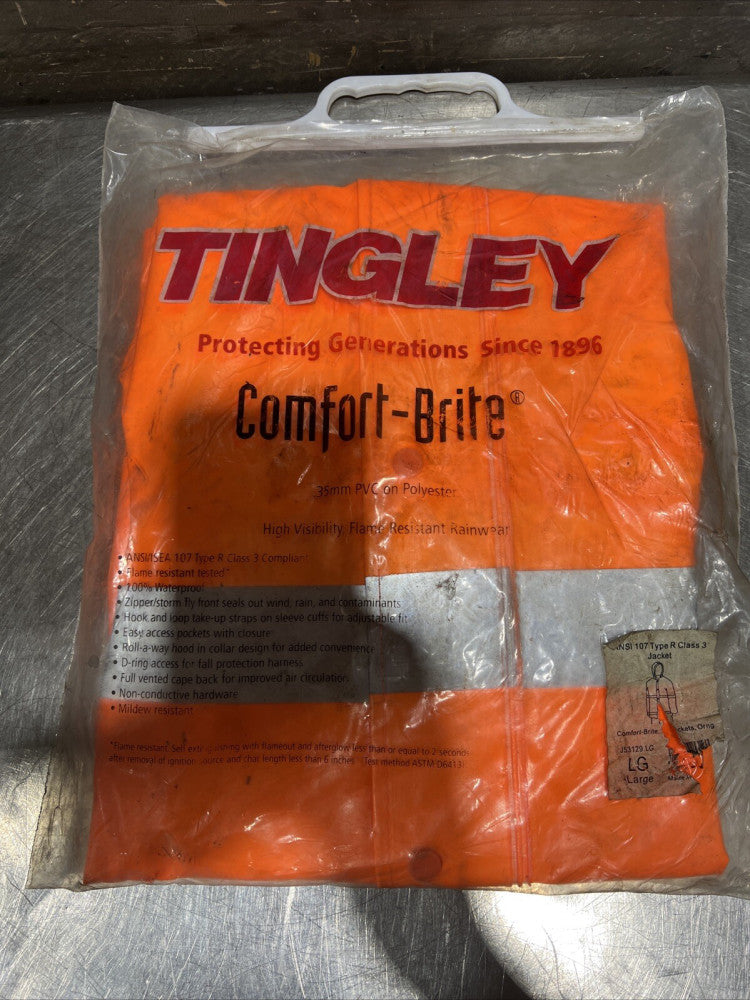 Tingley J53129 Comfort-Brite Orange Rain Jacket Size LG Class 3 Hi Vis Reflectiv