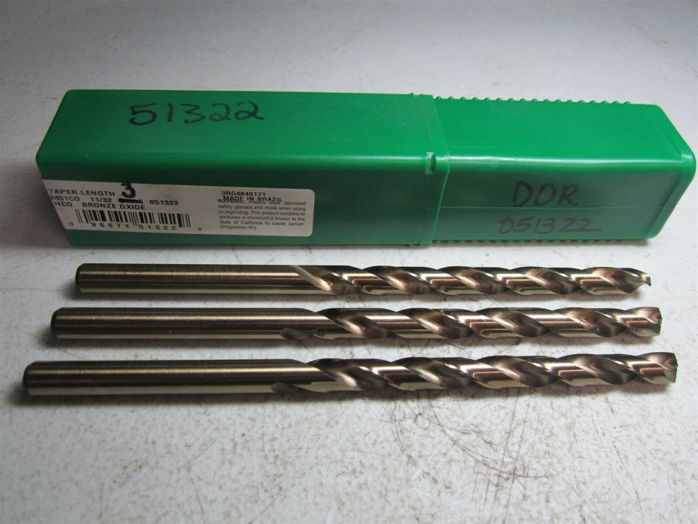 Precision Twist Drill (051322) 11/32" 135° Spiral Cobalt Taper Drill Bit - Qty 3