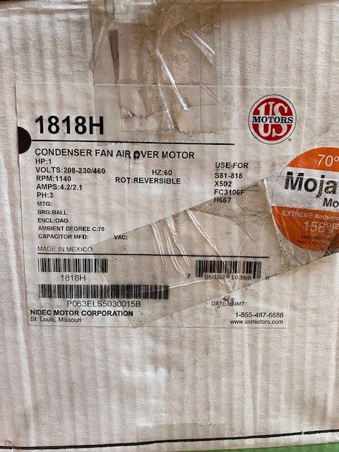 U.S. Motors 1818H Motor, 1Hp, 1140 Rpm, 208-230/460V, 56Z (NEW)