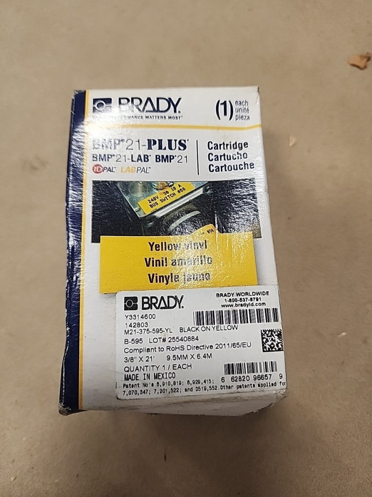 BRADY M21-375-595-YL Label Cartridge, Black/Yellow, 21 ft. 3PXX7