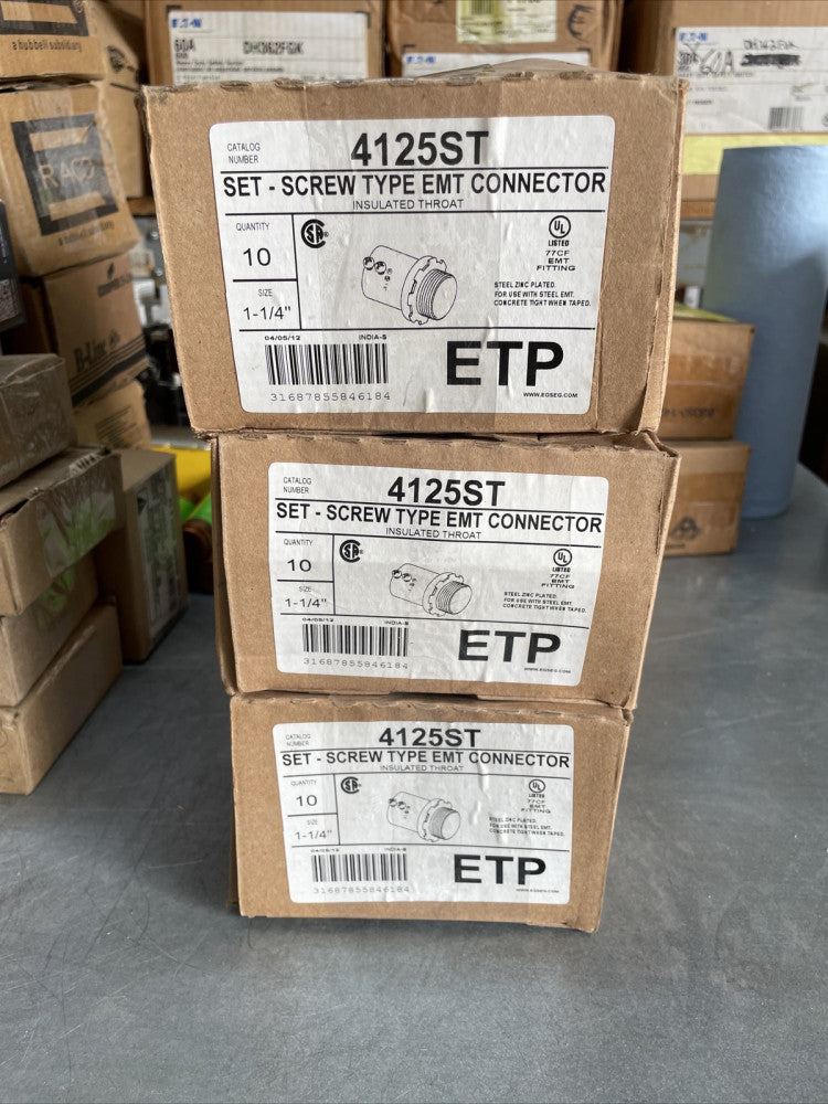 1 Box OF 10 -ETP 4125ST 1-1/4" Setscrew Insulated Throat Type EMT Connector~ NEW