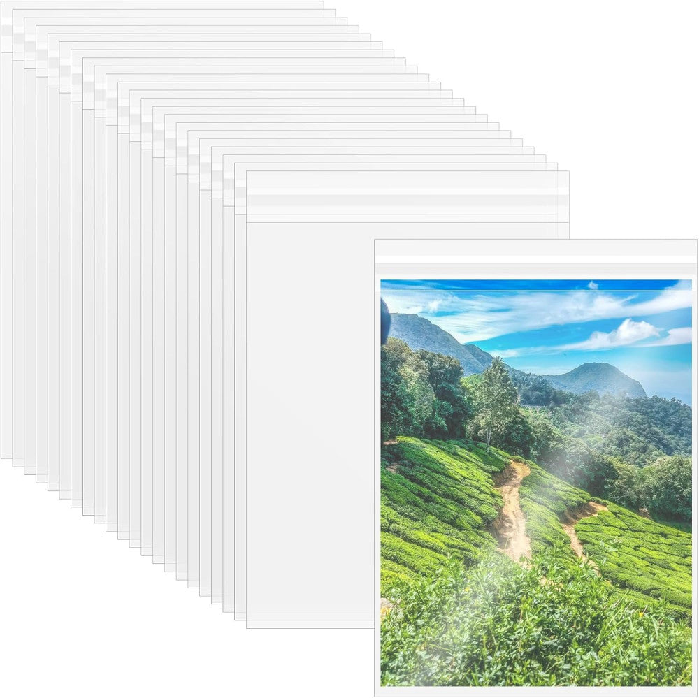 100PCS 8.5 X 11 Inch Cellophane Bags Self Sealing, Resealable Clear Plastic Slee