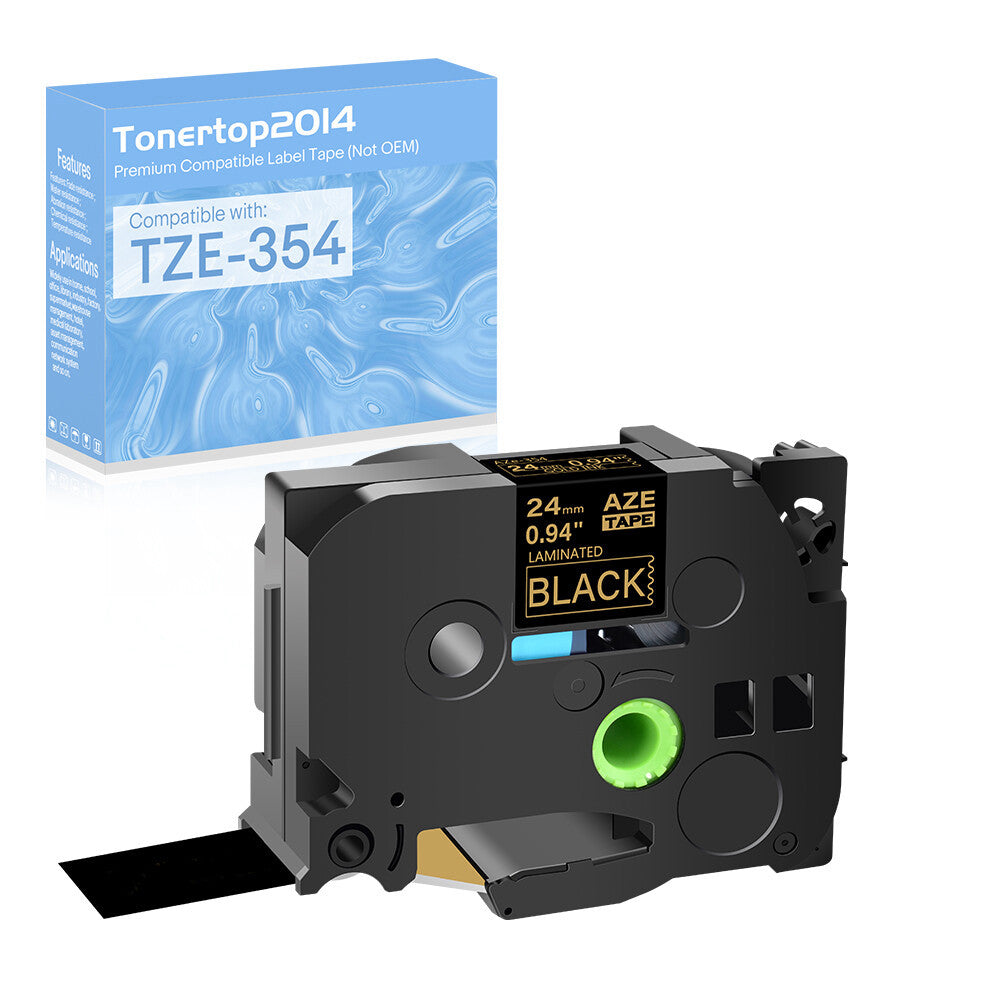 1PK 1" Compatible with Brother TZ-354 TZe-354 Gold on Black Label Tape P-Touch