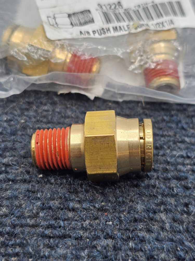 (QTY 3) 91226 Push-To-Connect Air Brake Fittings 1/2" x 1/4" Brass