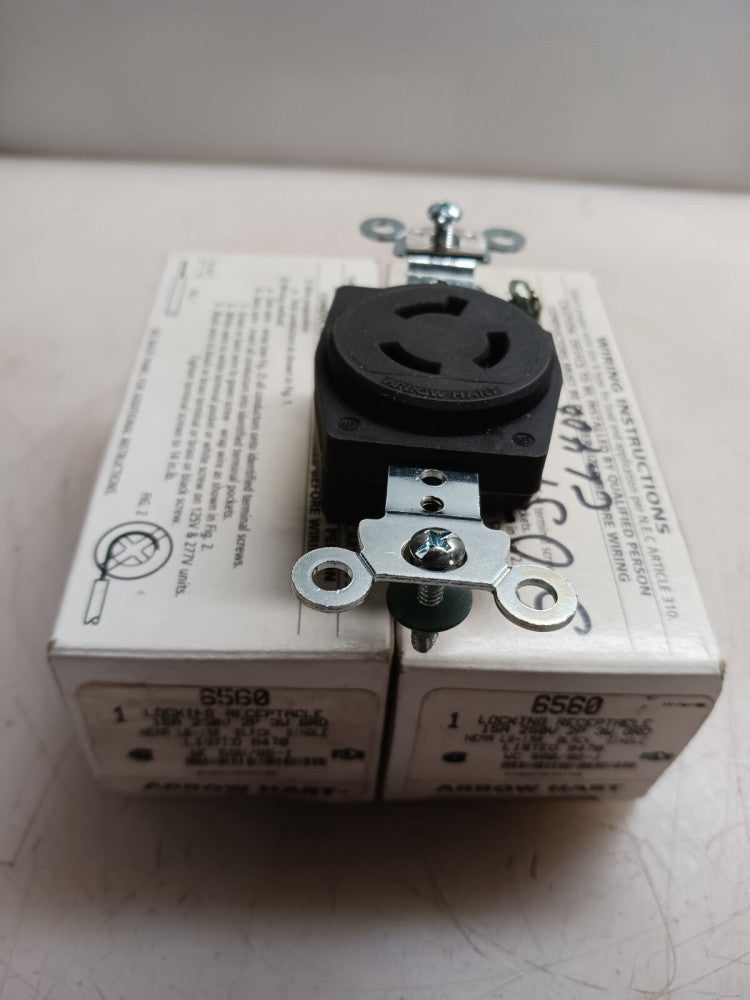 2) NEW ARROW HART 15A 250V LOCKING RECEPTACLE 2P 3W NEMA L6-15R  6560