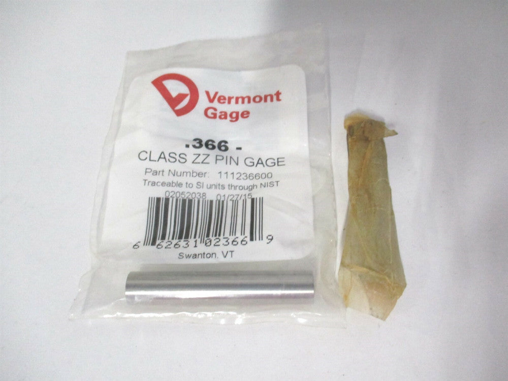 Vermont Gage (111236600) 0.366" Diam Class ZZ Minus Plug & Pin Gage - Lot of 2