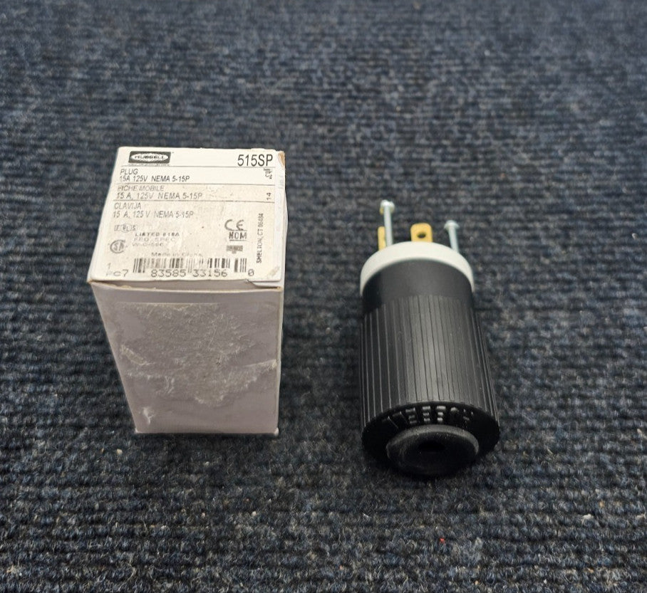 HUBBELL 515SP: 15 AMP 125 VOLT 2 POLE 3 WIRE MALE CORD CAP