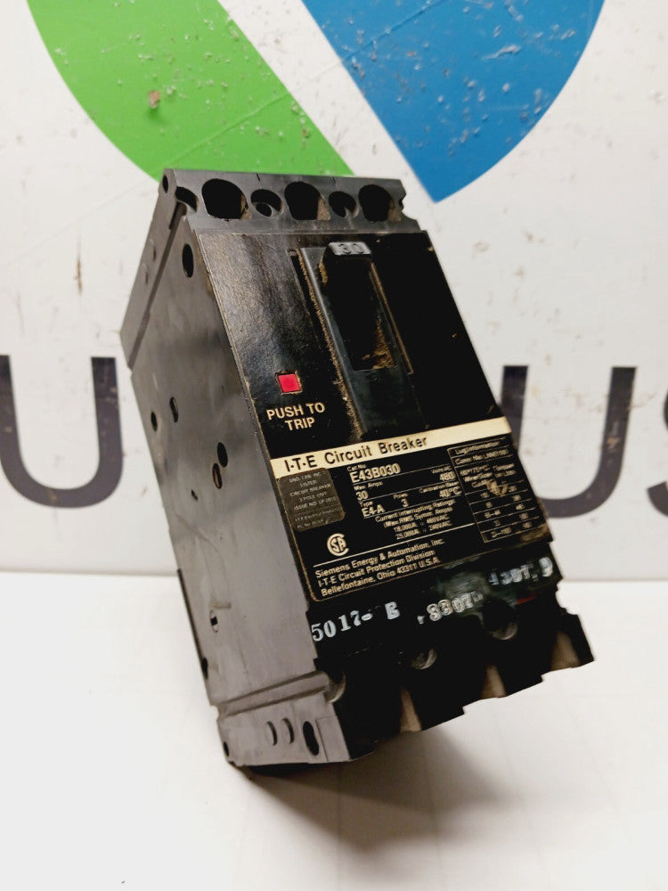 SIEMENS I-T-E E43B030 30 AMP CIRCUIT BREAKER 3 POLE 480 VAC