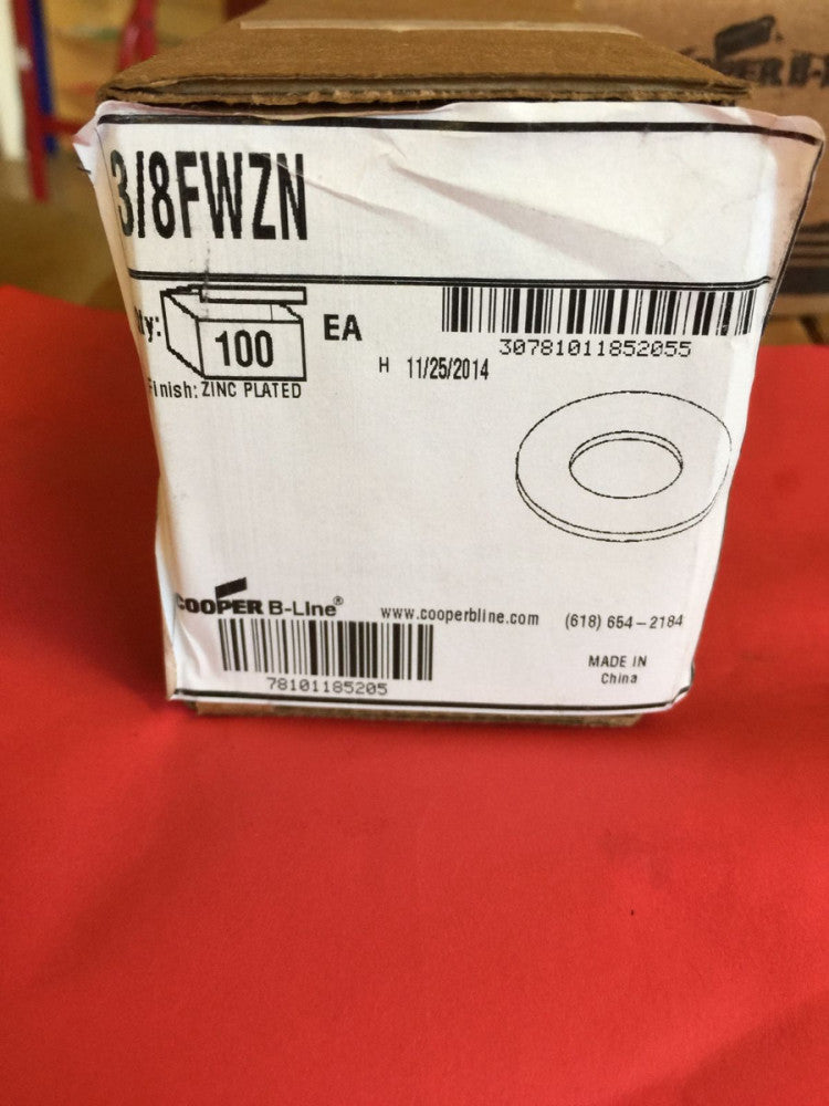 (100 PC) COOPER B-LINE 3/8FWZN B-LINE FLAT WASHER, 3/8", ZINC PLATED 78101185205
