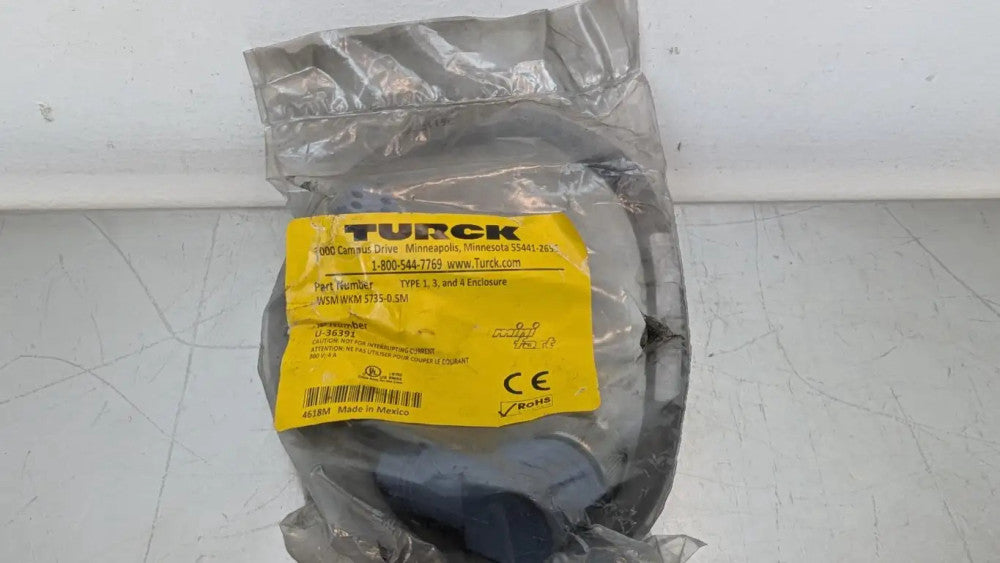 Turck WSM WKM 5735-0.5M Extension Cable U-36391 7/8" Male Right 5-Pin 7/8" Femal