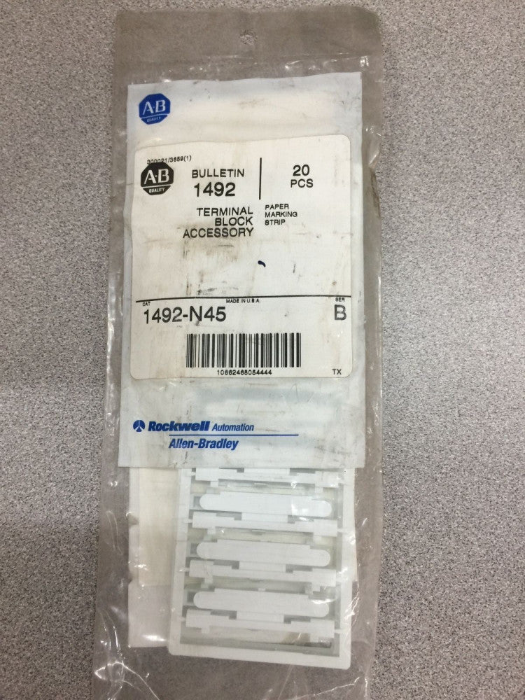 NEW IN PACKAGE ALLEN BRADLEY TERMINAL BLOCK ACCESSORY PACK OF 20 1492-N45 SER.B