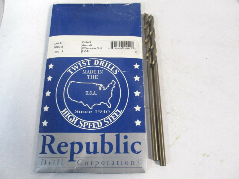 Republic Drill (906C 2) 6" OAL Cobalt Aircraft Extension Drill Bit - Qty 2