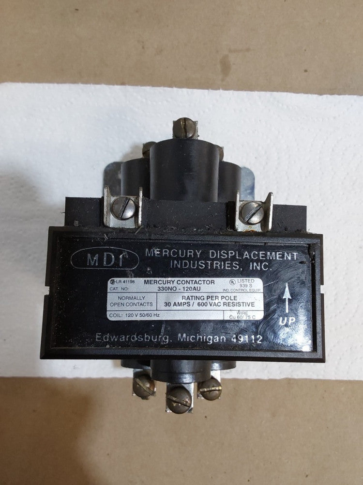  MERCURY CONTACTOR 330N0-120AU 120V COIL 30A AMP 600Vac 
