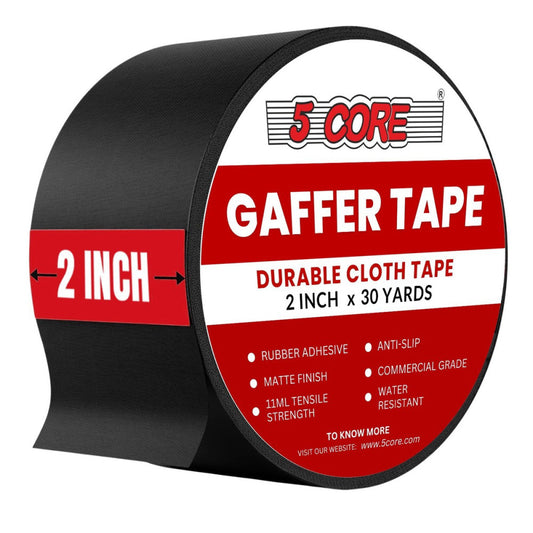 5 Core Gaffers Tape 2 Inch 30 Yards Professional Black Pro Gaff Tape Heavy Duty