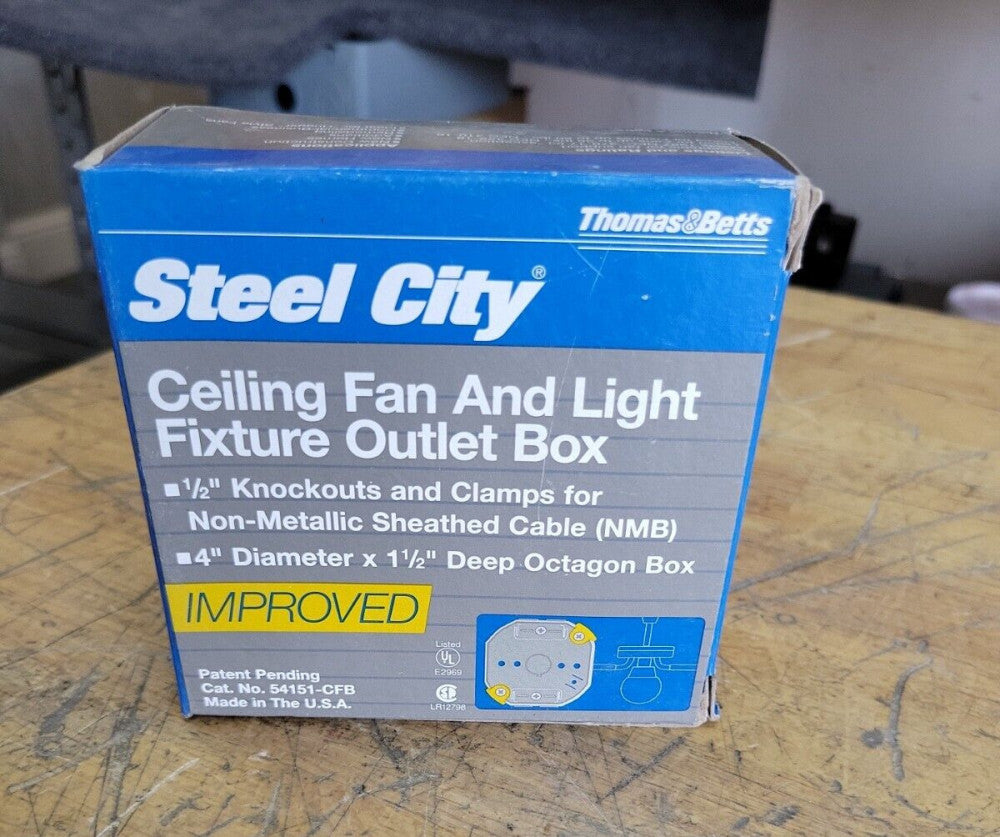 1 Thomas&Betts 54151-CFB Steel City 4" x 1-1/2" Deep Octagon Fan Box w/ 1/2" K/O