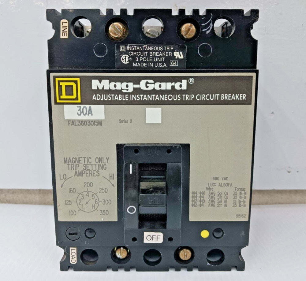 SQUARE D 30 AMP MAG-GARD CIRCUIT BREAKER 3 POLE 600 VAC FAL-36030-15M