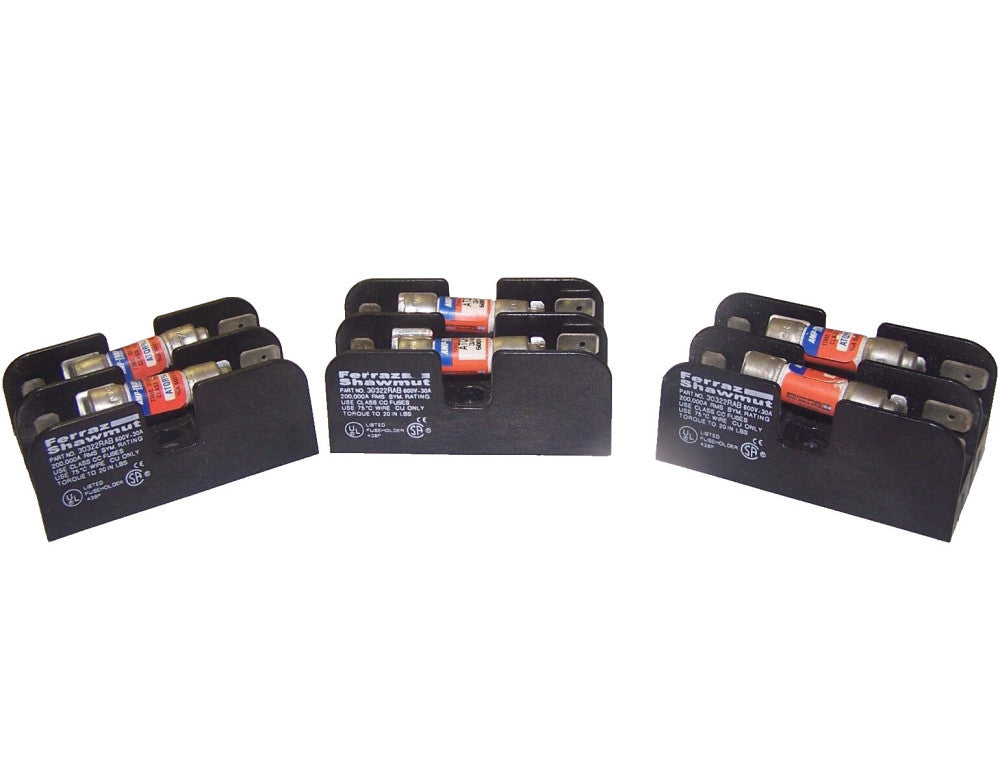 3) FERRAZ SHAWMUT 30 AMP 600 VAC AMP FUSE HOLDER WITH FUSES 30322RAB  LOT OF 3