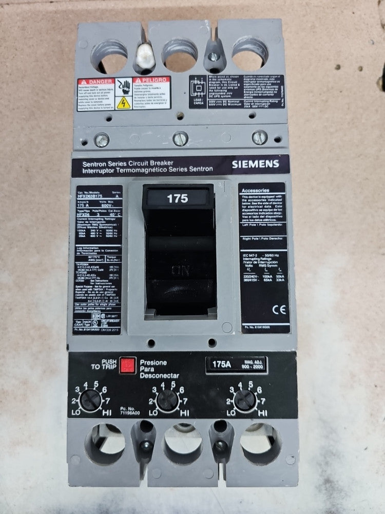 HFXD63B175 SIEMENS Sentron HFXD 175 amp 600 volt Sentron Circuit Breaker NTO