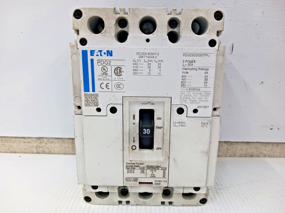 Eaton 30 Amp Circuit Breaker 3 Pole 600 VAC / 250 VDC 35kA PDG23G0030TFFJ