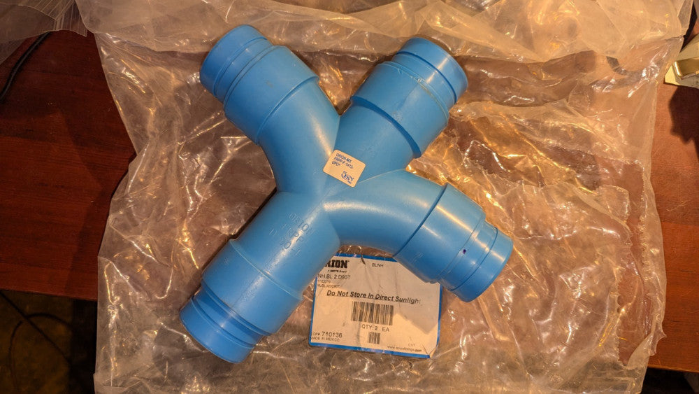 (1) Orion Double Tee 90 Degree No Hub 2" Blueline Sanitary Acid Waste