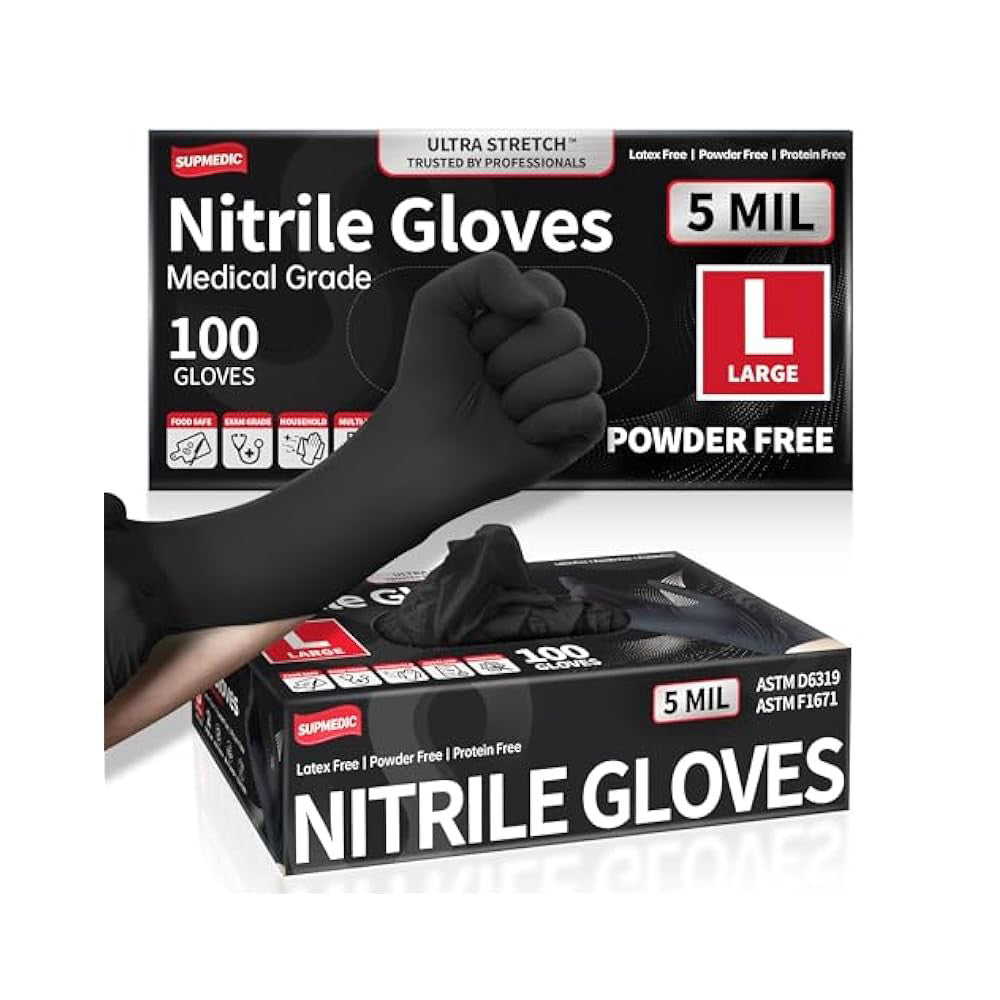 5Mil Nitrile Gloves Chemical Resistant Powder,Free Latex,Free Disposable for