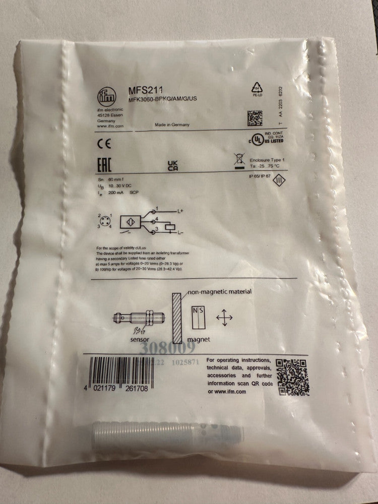 ifm Electronic MFS211 Full Metal Magnetic Sensor (MFK3060-BPKG-AM-G-US) - New