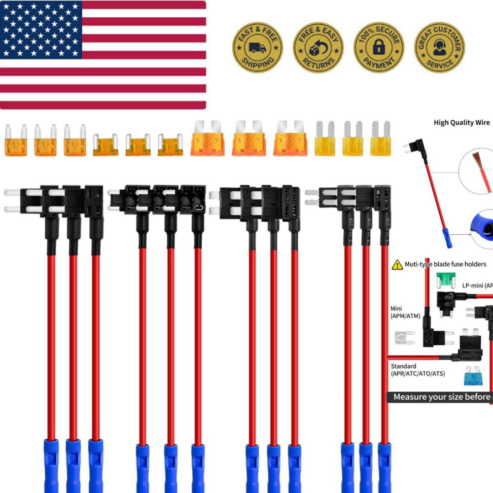 Fuse Taps - 4 Types 12 Pack Add-A-Circuit Adapters for Micro2/Mini/ATC/ATS Lo...