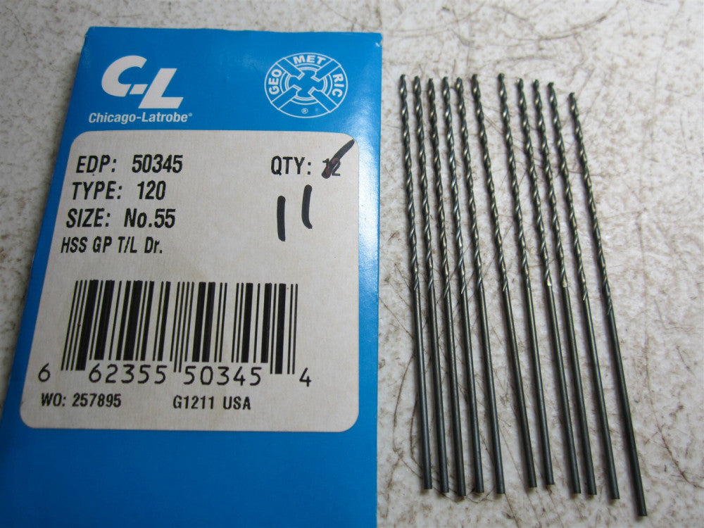 Chicago - Latrobe (50345) #55 118° Spiral Flute HSS Taper Drill Bit - Qty 11