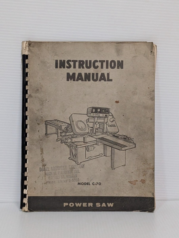 DoALL Model C-70 Power Saw Operator's Instruction Manual, Free USA Ship