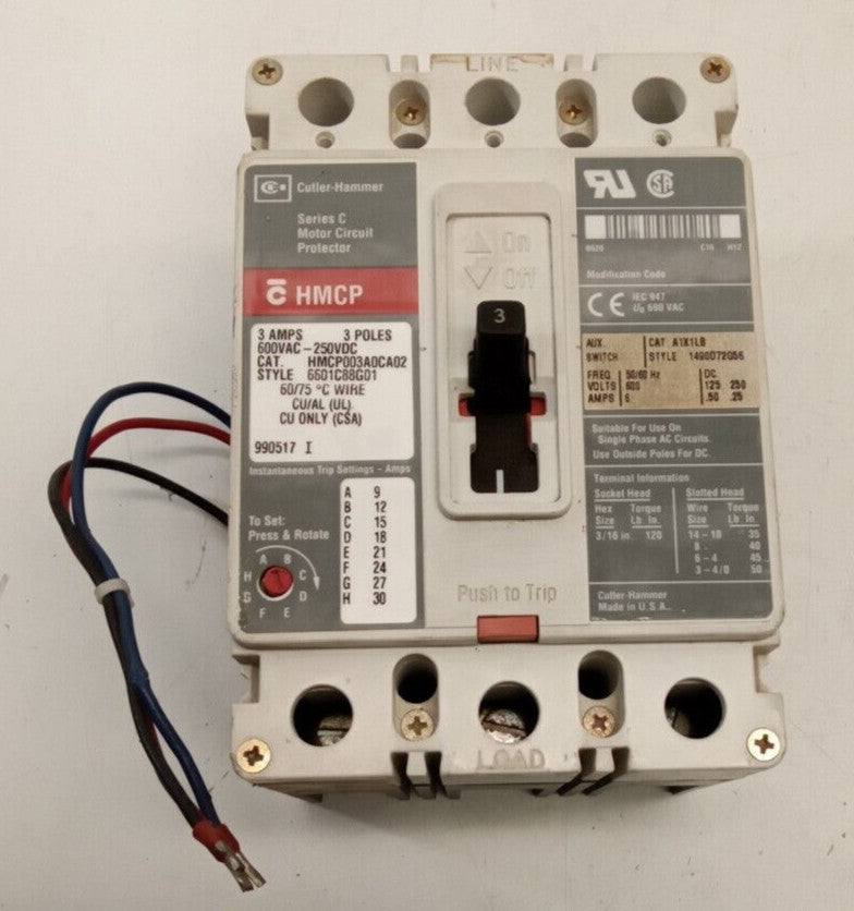 Cutler-Hammer HMCP003A0CA02 Series C Motor Circuit Protector 3A 3 Pole