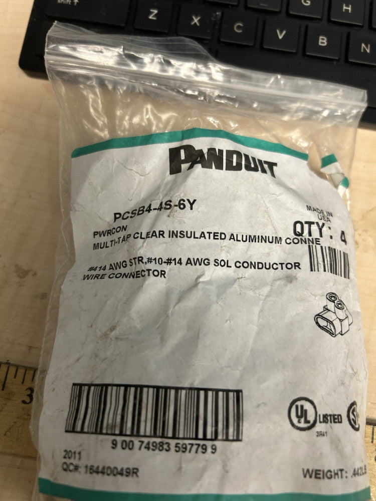 PANDUIT #PCSB4-4S-6Y Multi-Tap Connector, CU/AL, 14 AWG SOL, 4 AWG STR, 600V, Al