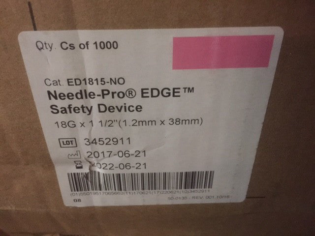 (CASE OF 1,000) CARDINAL HEALTH ED1815-NO DEVICE EDGE SAFETY EXP 06/22 (NEW)