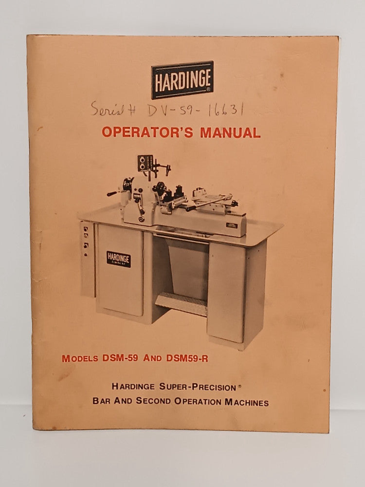 Hardinge Super Precision Bar and Second Operation Machine Operators Manual