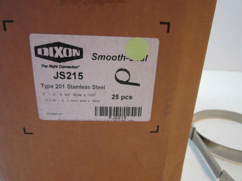 DIXON (JS215) 5" I.D. X 3/4" Wide X .030" Smooth ID Clamps New - 1 box of 25 