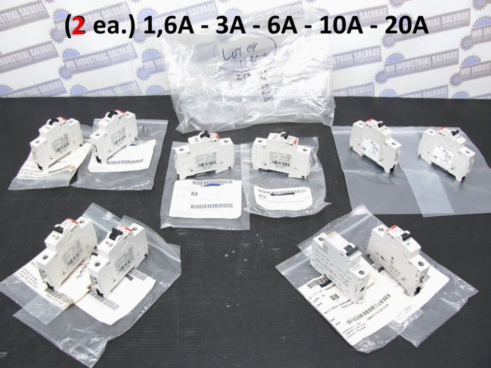 (10 Pc) ABB - S201U-K - ASSORT (2ea) 1,6A 3A 6A 10A 20A - 1P Circuit Breaker NEW