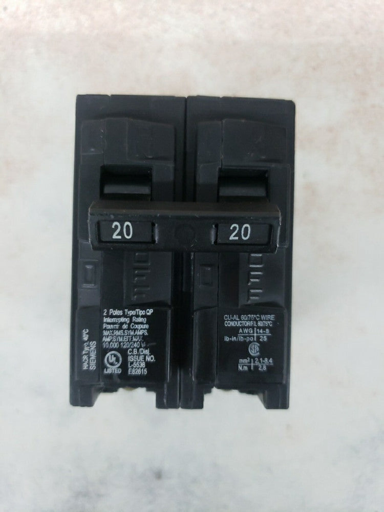 Siemens Circuit Breaker Type QP  2 Pole 20 Amp  120/240VAC Q220 NEW TAKE OUT