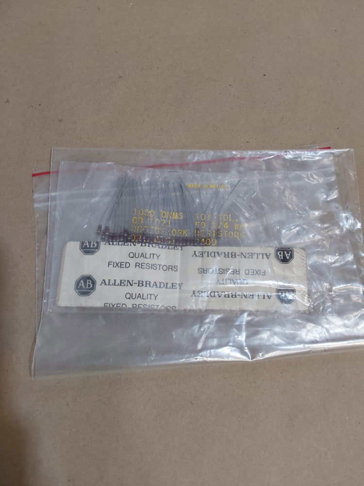 (32 PC)  ALLEN BRADLEY  RC07GF102K  RES,CARBON COMP,1/4 WATT,1.0k OHM,10%