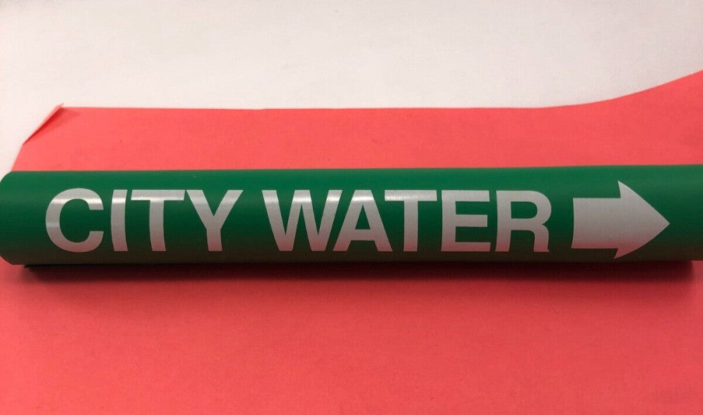 (8-pk) SETMARK 32927 SZ-15  PIPE MARKER "City WATER" White on Green