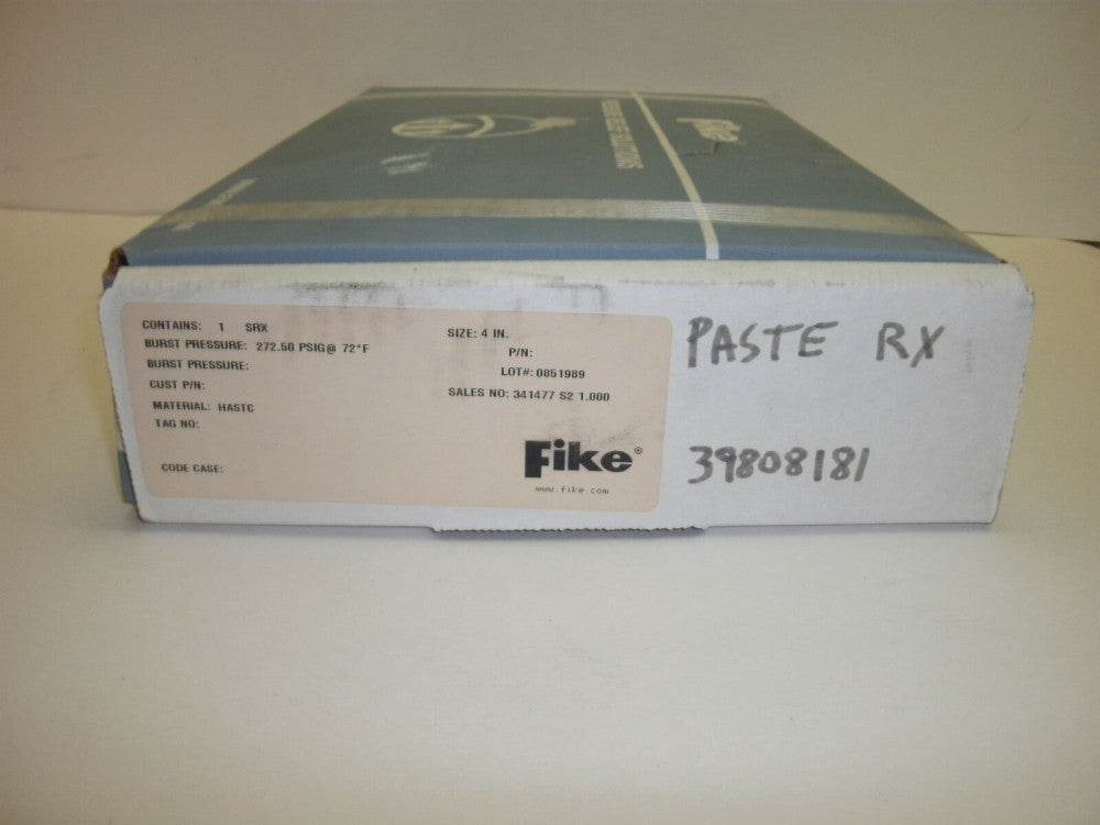 FIKE SRX 4" RUPTURE DISC BURST PRESSURE 272.50 PSIG @72*F NEW IN BOX