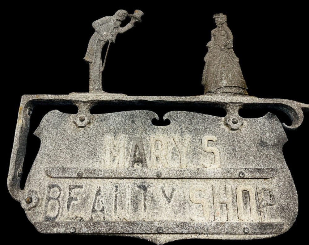 Vintage 1950’s Mid-Century Metal Beauty Shop Business Sign Holder 19” L X 15” H