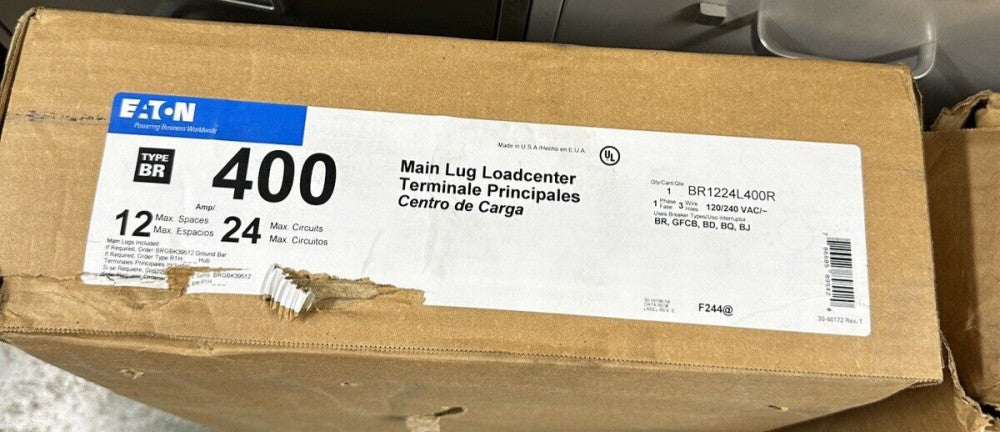 Eaton 400A 12 Max Spaces 24 Max Circuits MAIN LUG LOAD CENTER BR1224L400R
