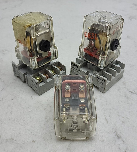 3 Pack Potter & Brumfield KRP-11DN-24 24Vdc Relay w/ 2 Eaton D3PA2 Sockets *USED