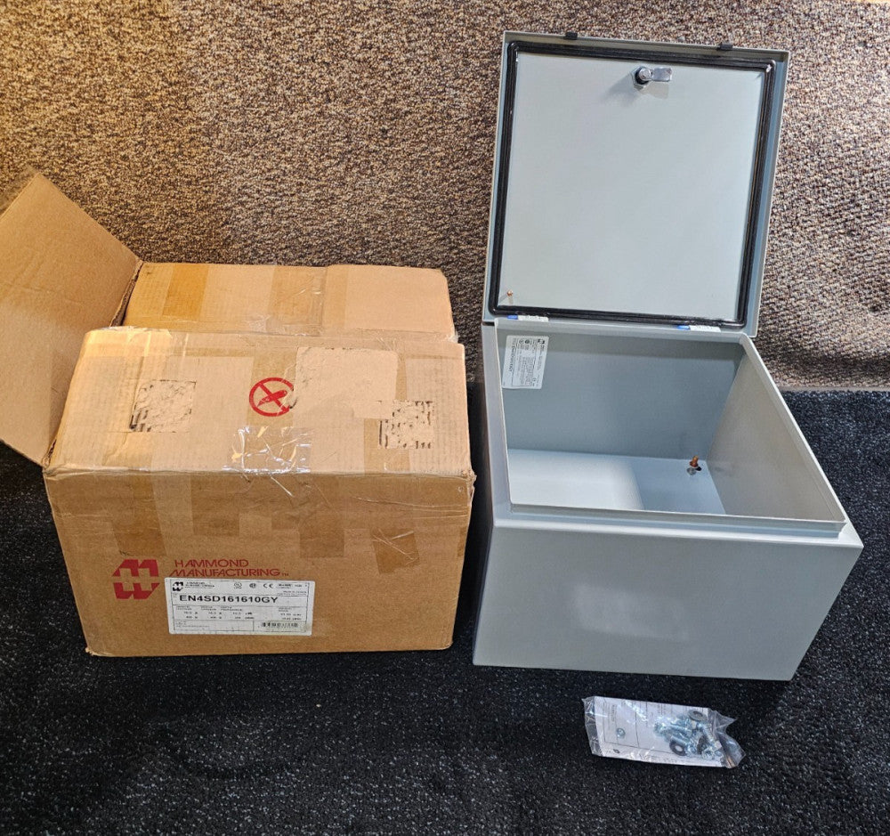 Hammond EN4SD161610GY 16"X16"x10" Mild Steel Wallmount Enclosure with Hinge Door
