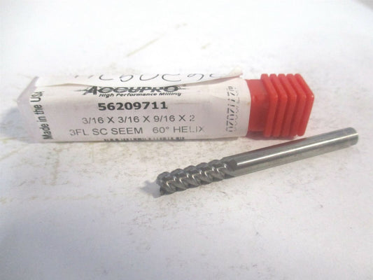 (3601875) 3/16" x 9/16" x 3/16" x 2" OAL Solid Carbide 3 Flute Square End Mill 